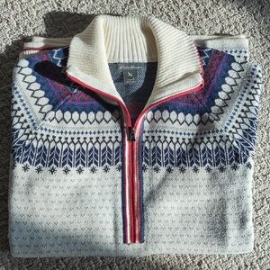 Eddie Bauer Women's Cream and Blue Cowl Neck Sweater